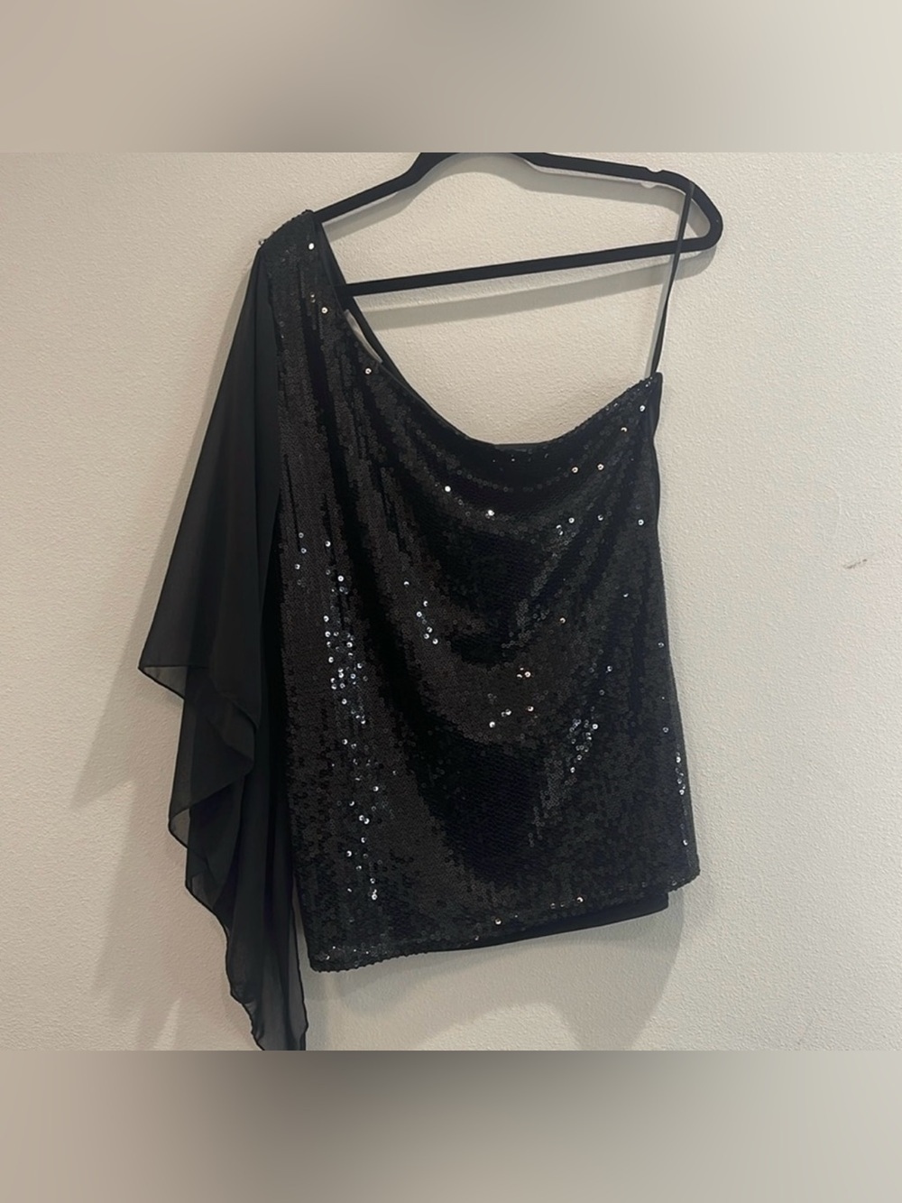 WD.NY One Shoulder Black Sequin Blouse Size L